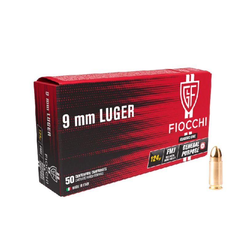 Munição Fiocchi Luger 9mm 124gr FMJ - 50 un
