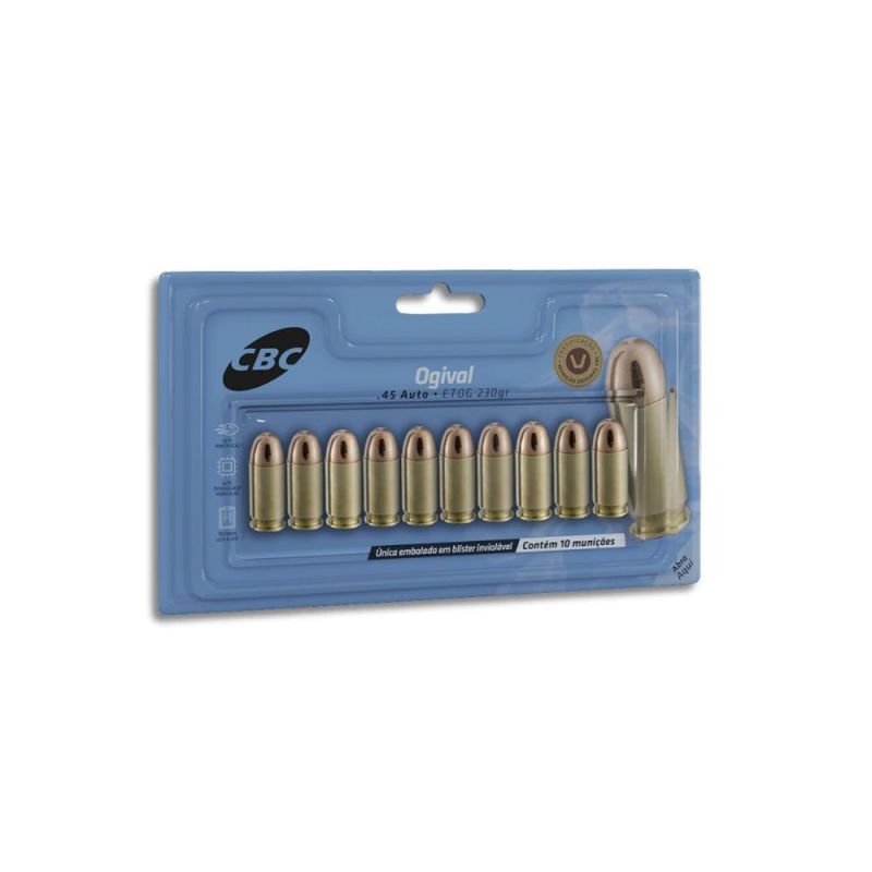 Munição CBC .45 Auto ETOG 230gr Blister Cartela - 10un