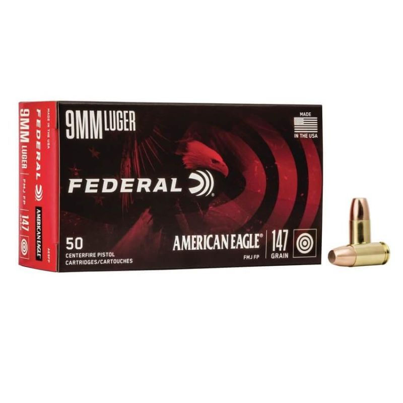 Munição Federal 9mm Luger 147gr FMJ FP American Eagle – cx 50un