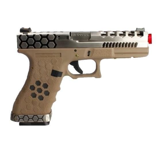 Pistola de Airsoft A Gás GBB Green Gas AW G17 Chromo Tan Blowback - Imagem 2