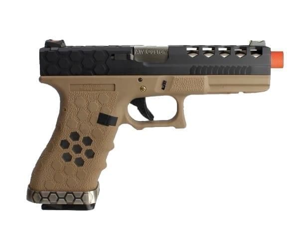 Pistola de Airsoft A Gás GBB Green Gas AW G17 Tan Black Blowback - Imagem 2