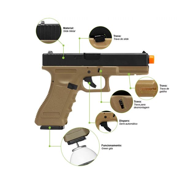 Pistola de Airsoft GBB Glock R17 - Tan - Imagem 3