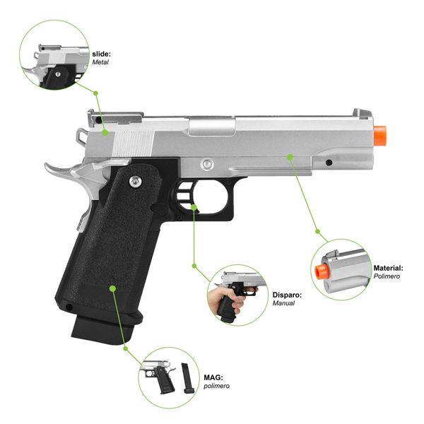 Pistola de Airsoft Spring G6S 1911 HI-CAP 5.1 Full Metal Galaxy - Imagem 4