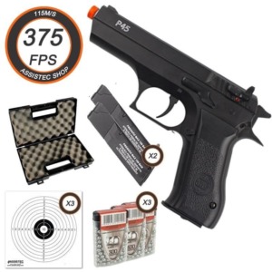 Pistola de Press&atilde;o PCP KWC modelo P45 Cal 4,5mm Full Metal com Esferas de A&ccedil;o